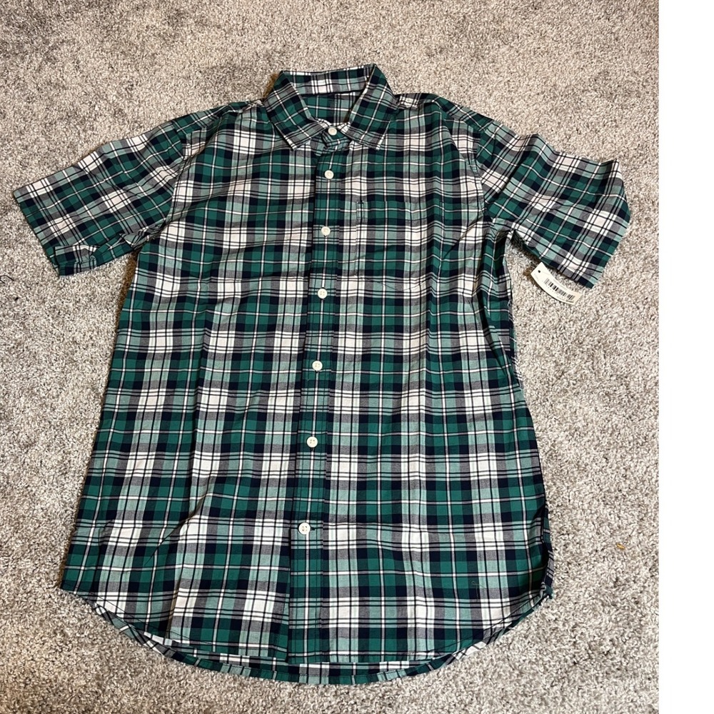 Amazon Essentials Mens XS Green Plaid Short Sleeve Button Down Shirt Regular Fit